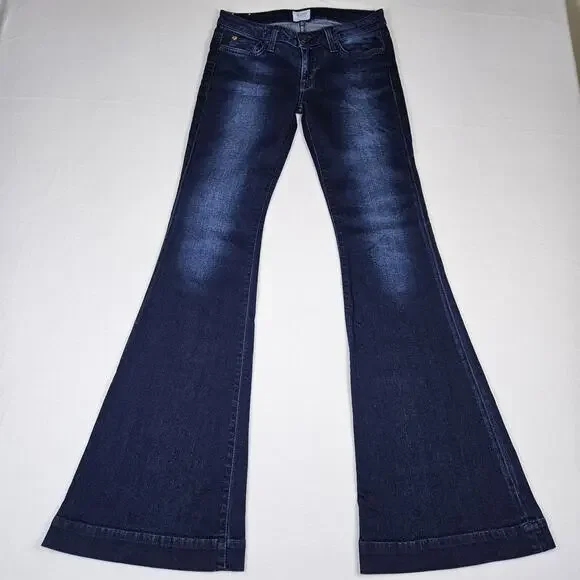 Hudson Ferris Flare Jeans Womens Dark Wash Stretch Denim Flap Pocket Low Rise 27 - Picture 4 of 16